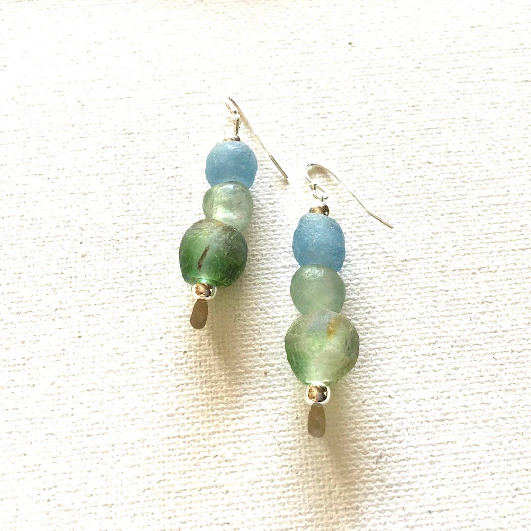 Jackie Gallagher Designs - Handmade Coastal Jewelry - Ghana Glass 3 pc Earring
