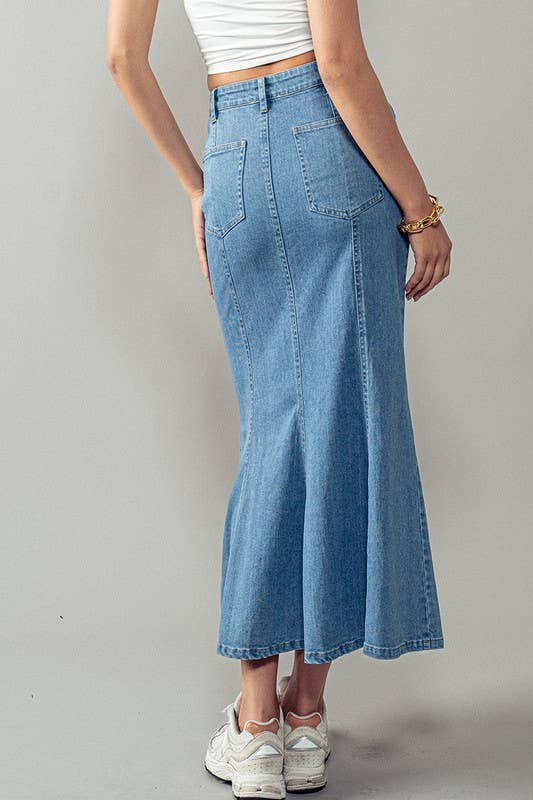 Urban Daizy - Wave Away Panel Midi Skirt: DENIM / S-2/M-2/L-2