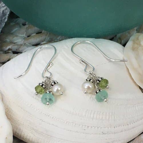 Simply Sterling Designs - Ocean Trio Chalcedony Peridot Pearl Silver Earrings