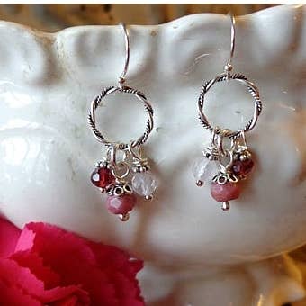 Simply Sterling Designs - Sweet Romance Pink Gemstone Pearl Sterling Silver Earrings