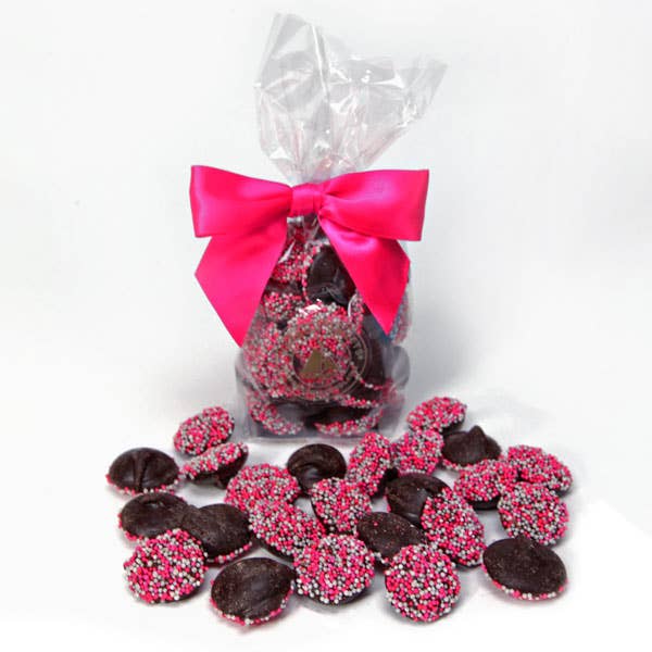Harbor Sweets - NEW! Dark Chocolate Non Pareils Cello Bag Pink & White