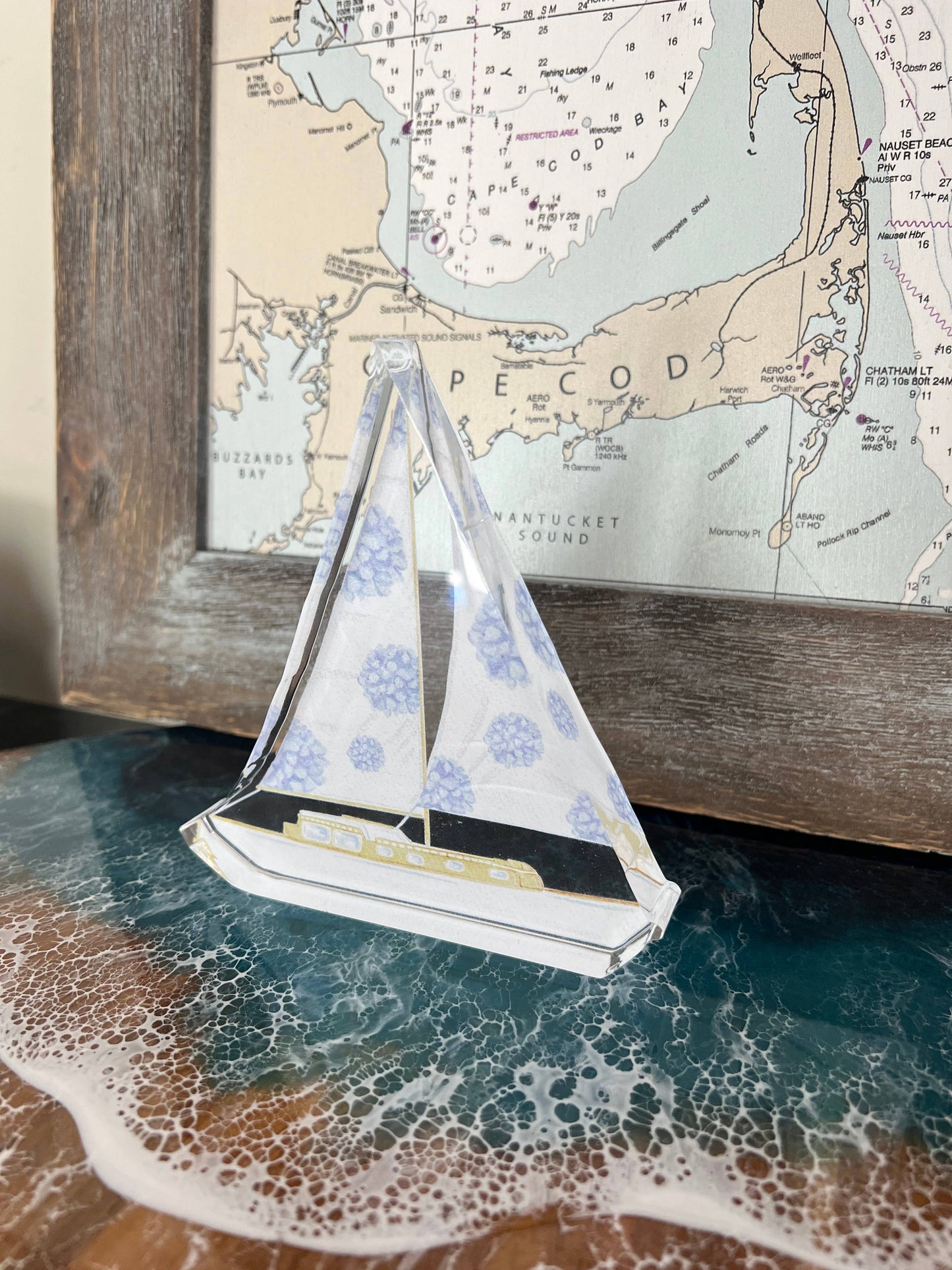 WonderfullyWrittenCo - Hydrangea Sailboat Acrylic Shelf Print