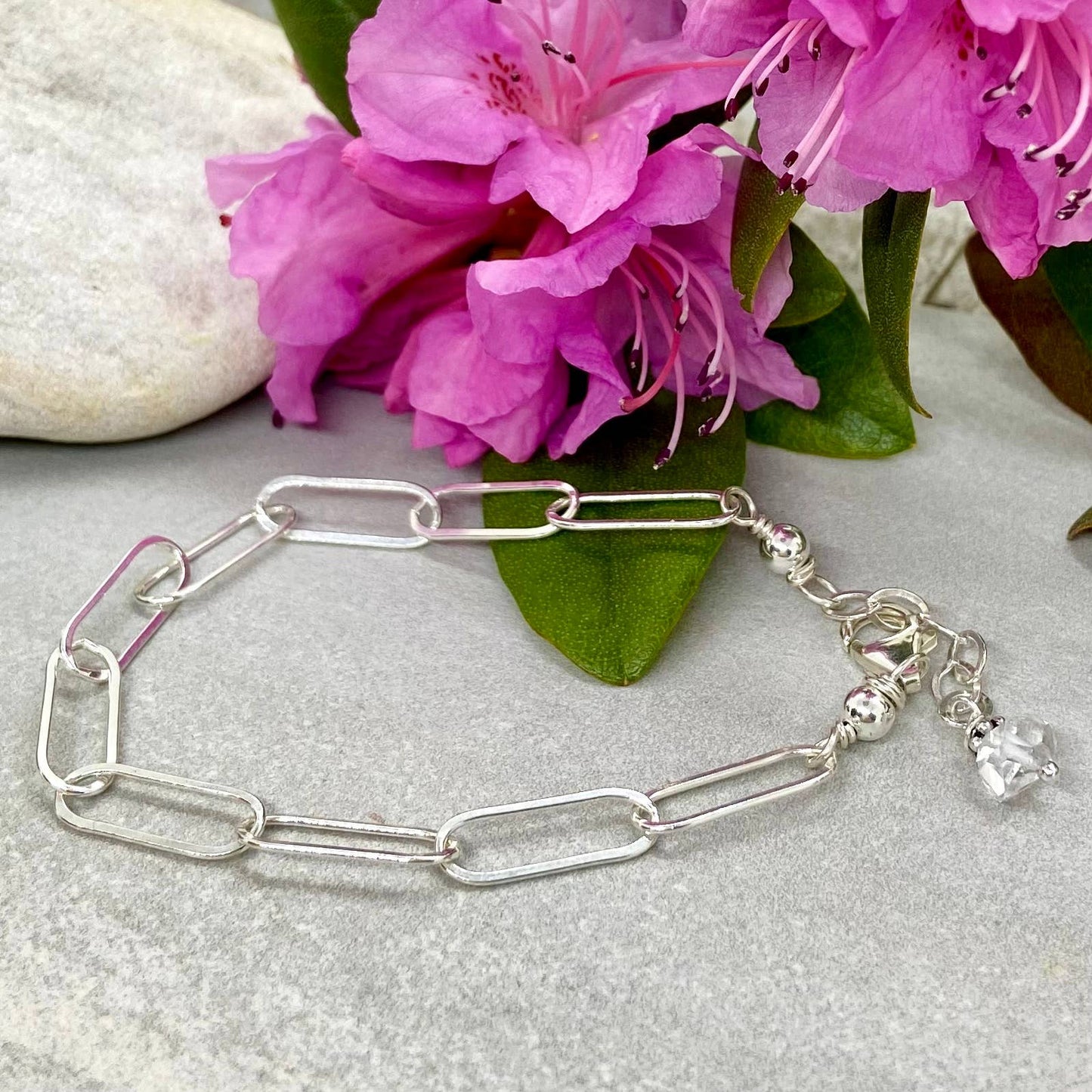 Simply Sterling Designs - Sterling Silver Paperclip Chain Bracelet Diamond Charm