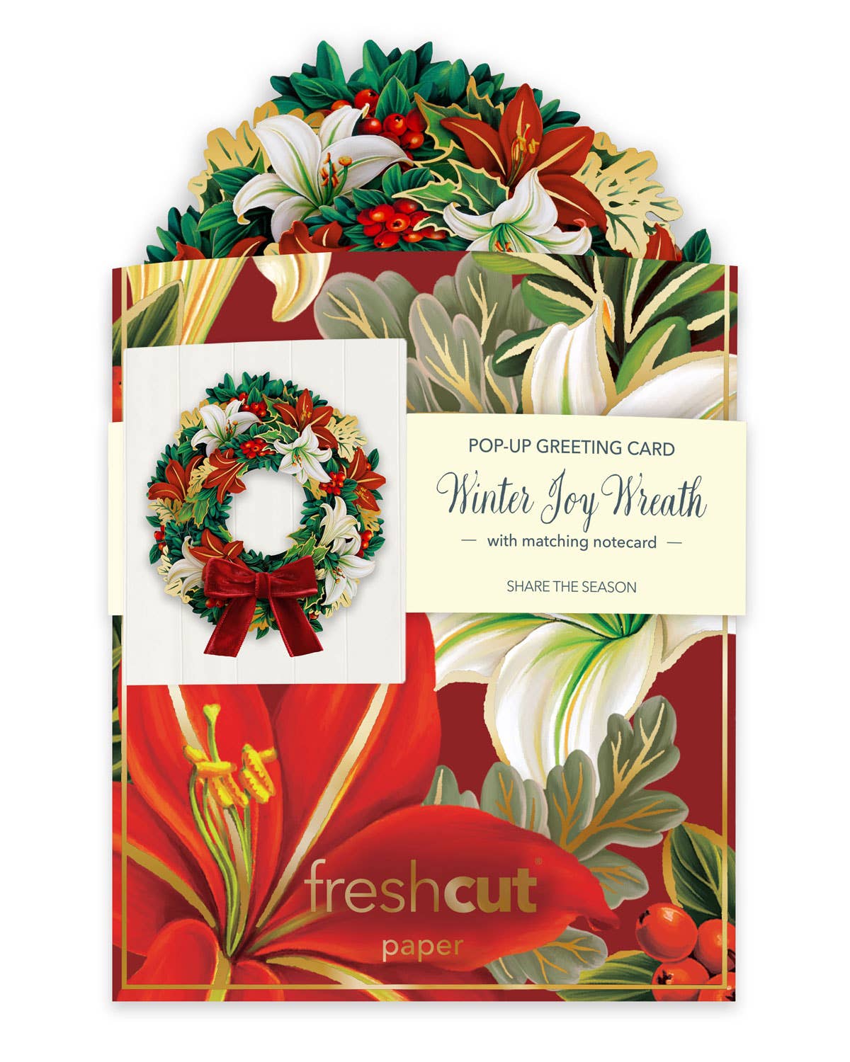 FreshCut Paper LLC - Mini Winter Joy Wreath (10 Pop-up Greeting Cards)