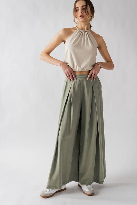 Urban Daizy - HIGH WAISTED PLEAT FRONT WIDE LEG PANTS: YELLOW / S-2/M-2/L-2