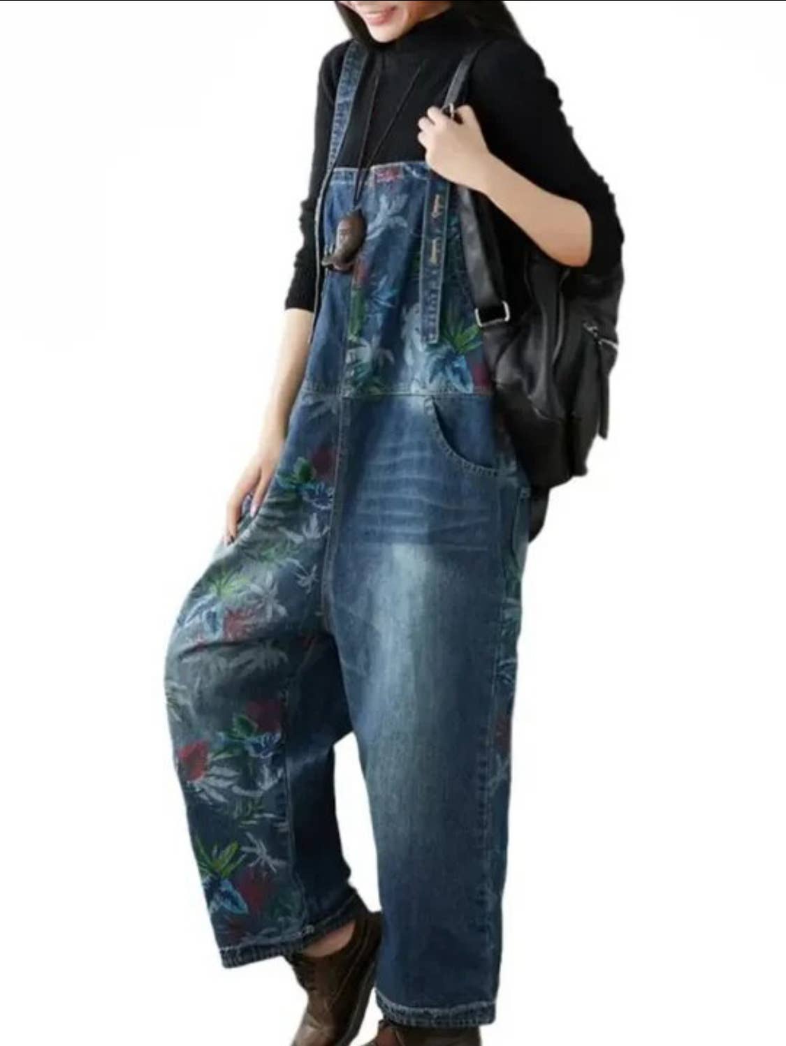 Serenity Collective - Denim Luxury Bleached Floral Denim Overall Jeans