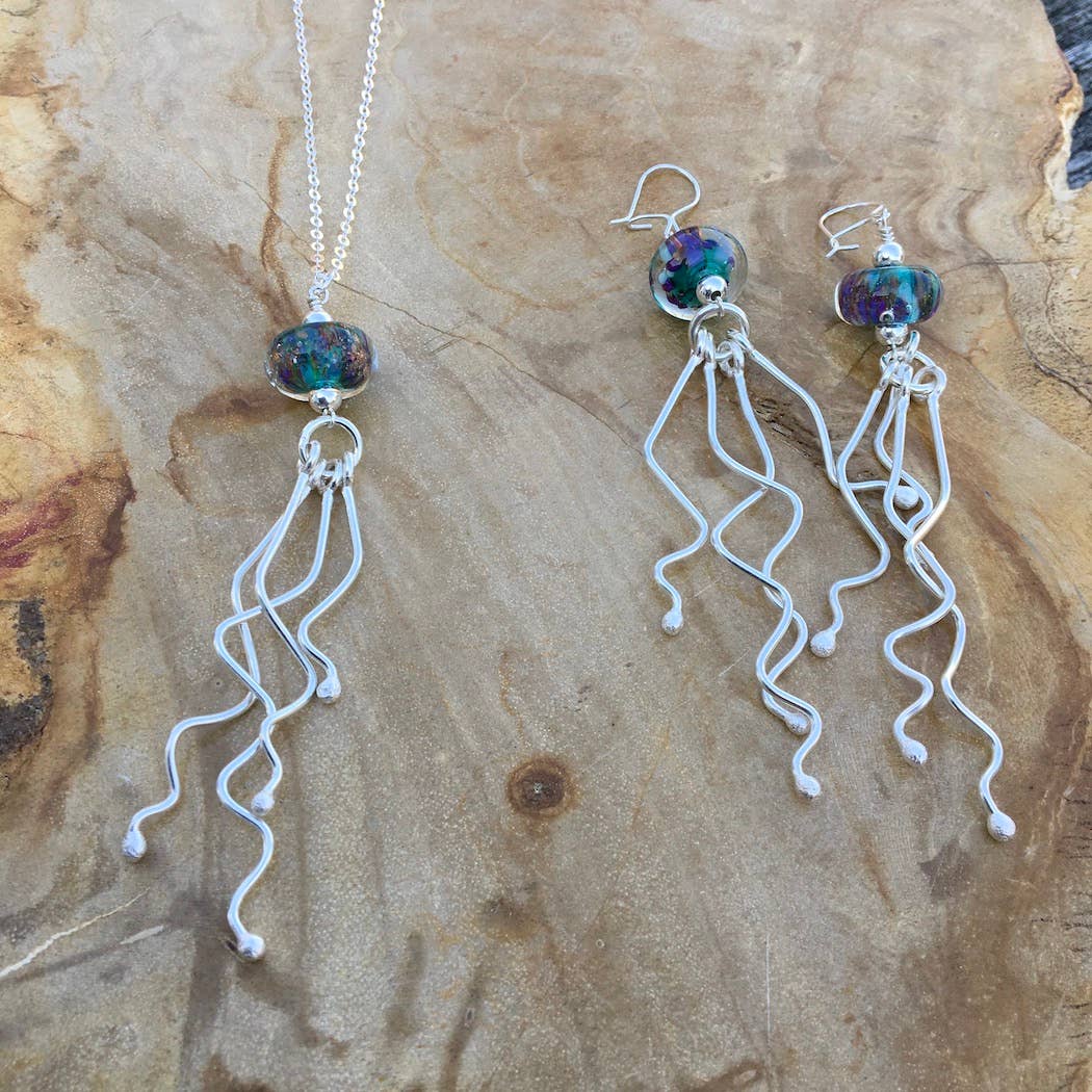 Jackie Gallagher Designs - Handmade Coastal Jewelry - Jellyfish Earrings: Mermaid (teals/purples)