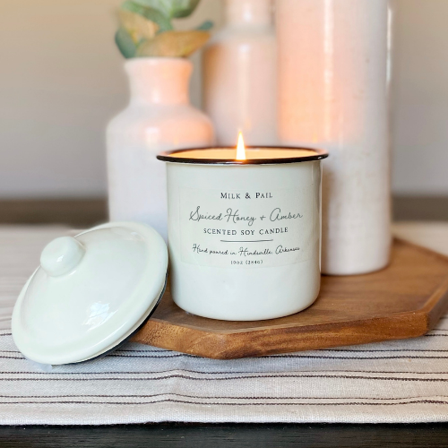 Milk & Pail - Spiced Honey & Amber Soy Candle - 10oz Enamelware Canister