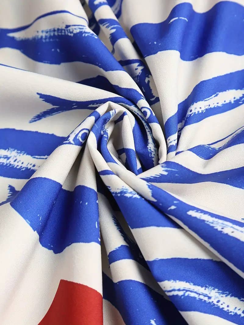 Rosa Clothing - Smocked mackerel print sundress seaside ocean strap dress
