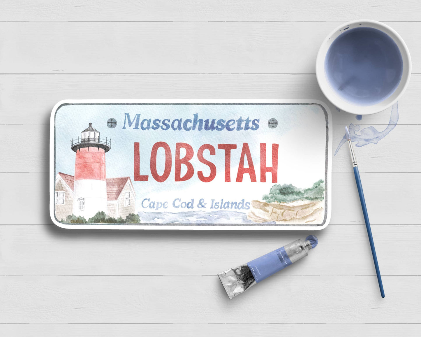 WonderfullyWrittenCo - Cape Cod LOBSTAH License Plate Watercolor Sticker