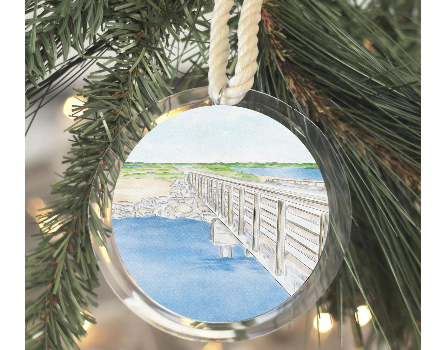 WonderfullyWrittenCo - Jaw’s Bridge Martha’s Vineyard Acrylic Christmas Ornament