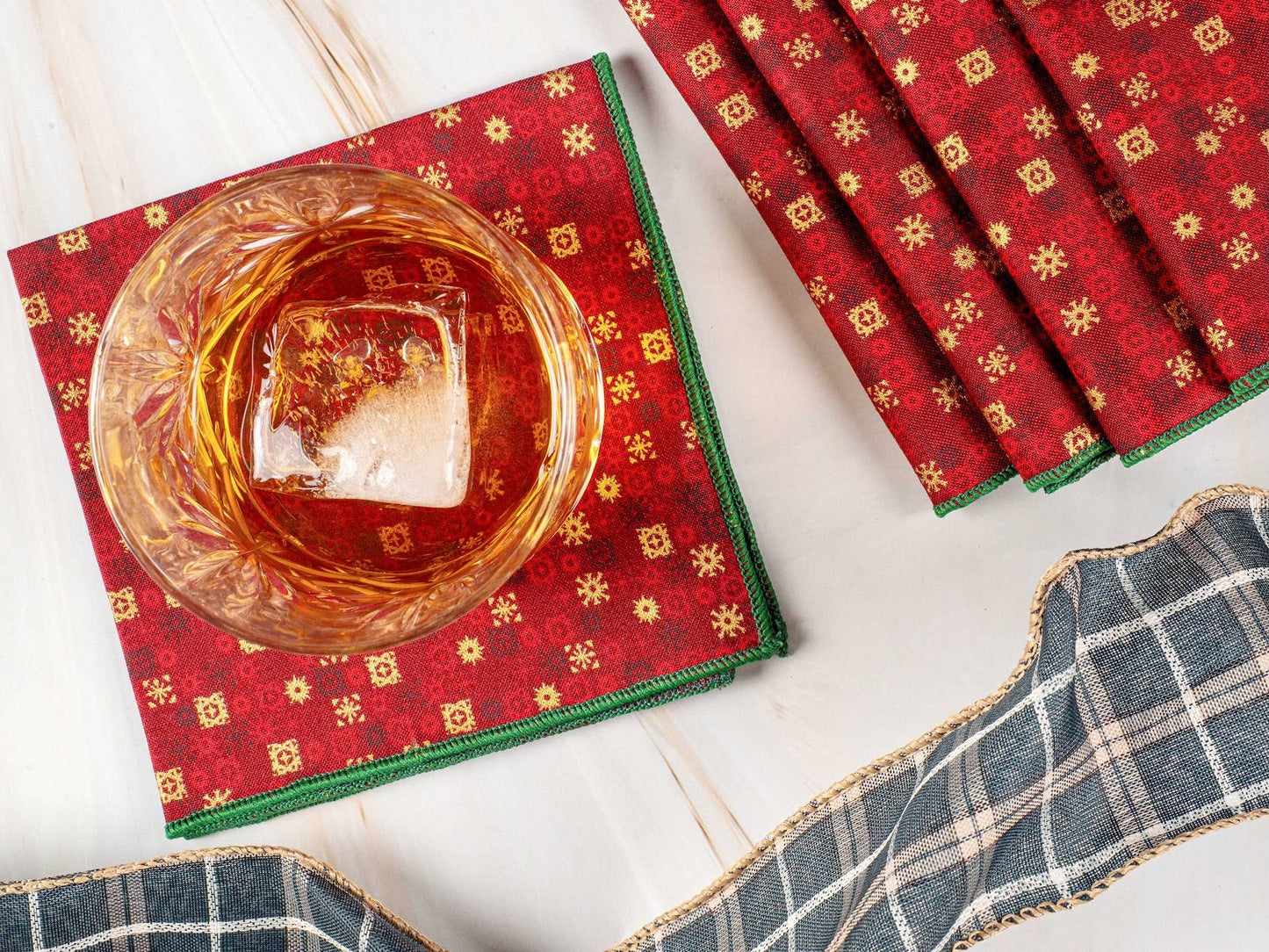 Dot and Army - Retro Christmas Napkins in Red and Gold, set of four