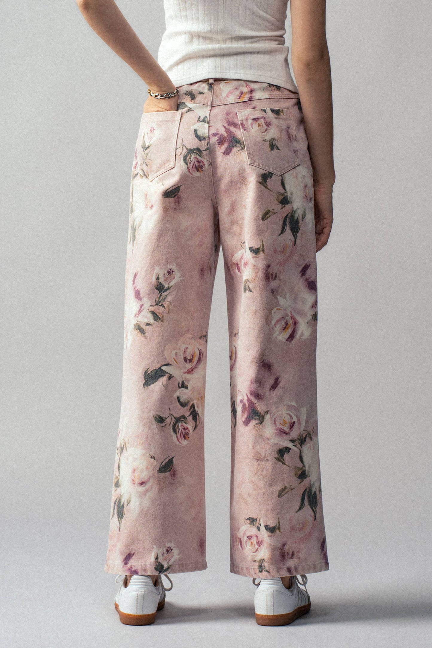 Urban Daizy - Romantic Rose Print High-Rise Denim Pants