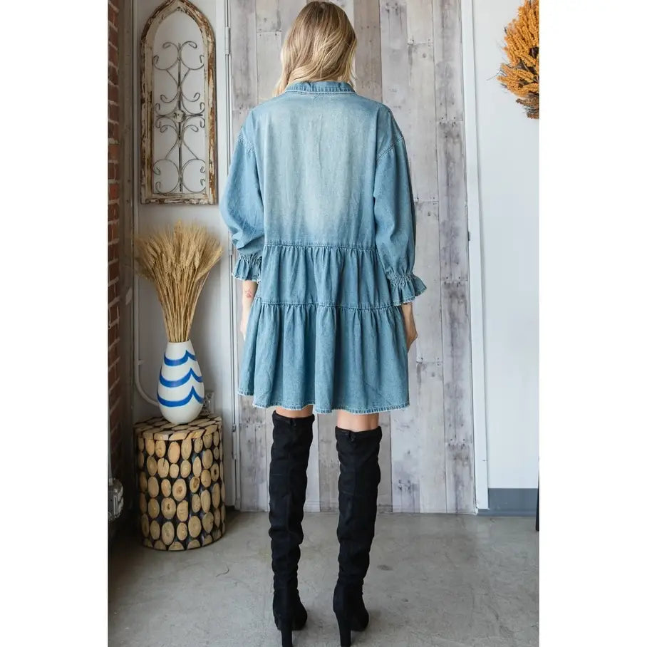 BJ's Closets - Washed Denim Shirt Mini Dress: S