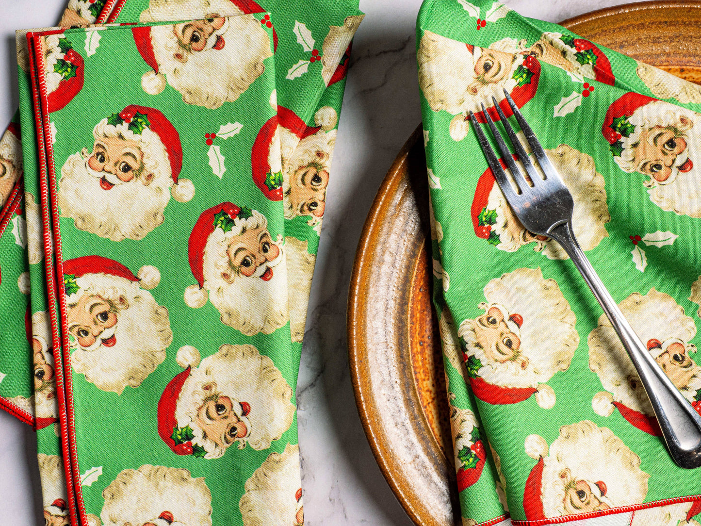 Dot and Army - Vintage Santa Cloth Napkins, set of four