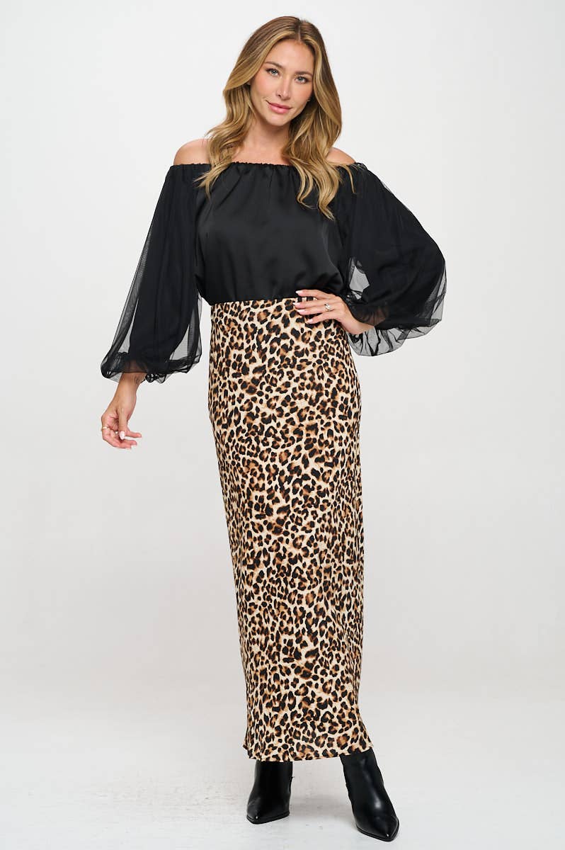 Renee C. - Made in USA Leopard Print Maxi Skirt w Elastic Waist