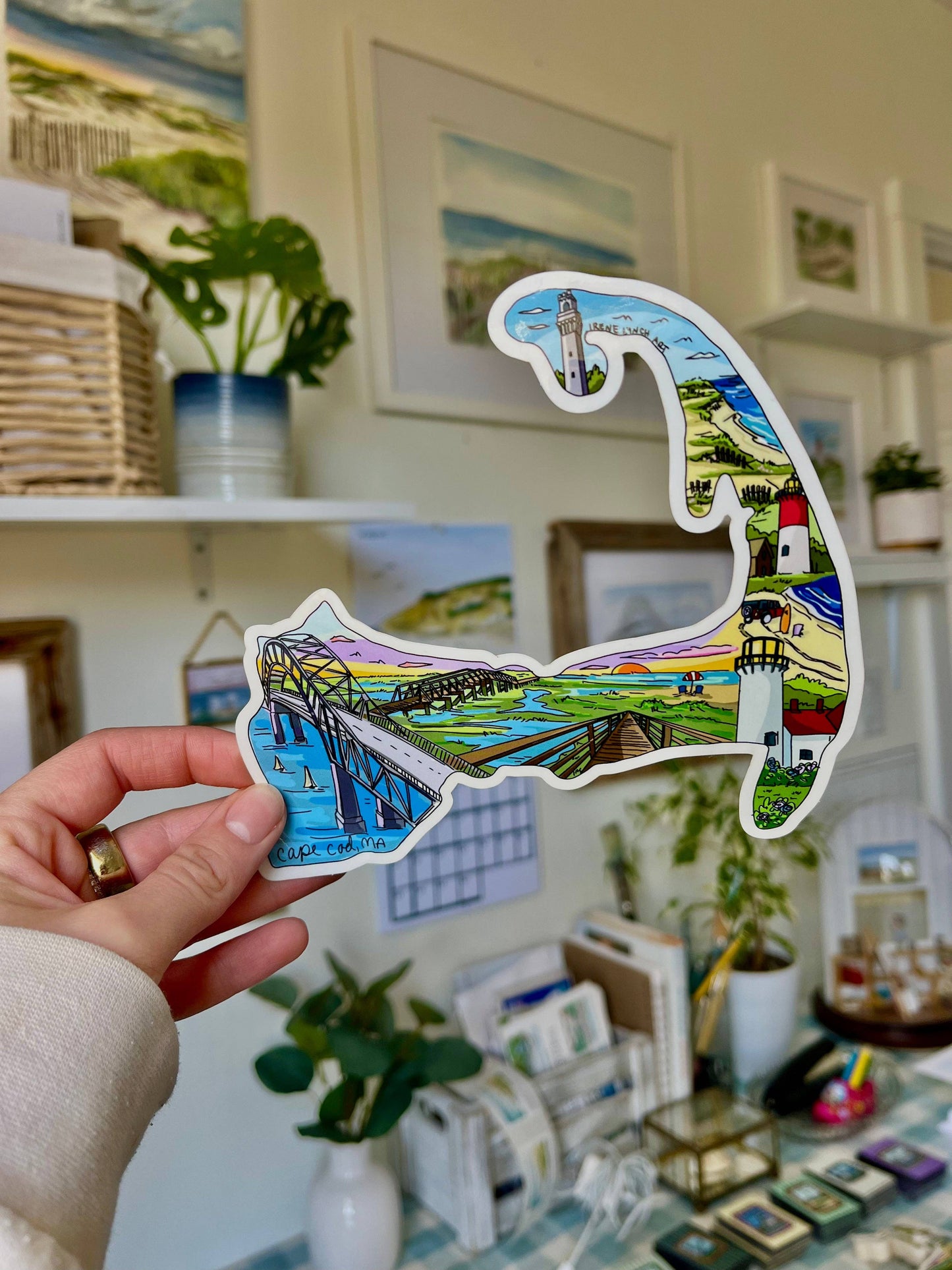 Irene Lynch Art - Cape Cod Map Sticker | Coastal Souvenir Stickers