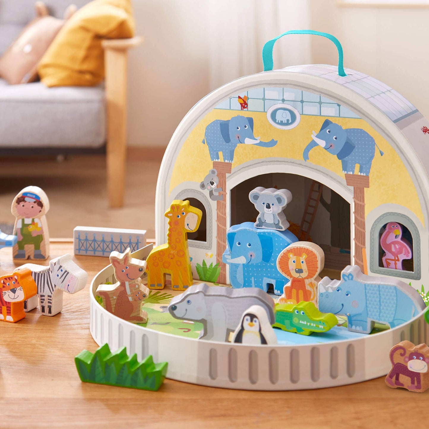 HABA USA - Play World at the Zoo - Interactive Wooden Animal Playset