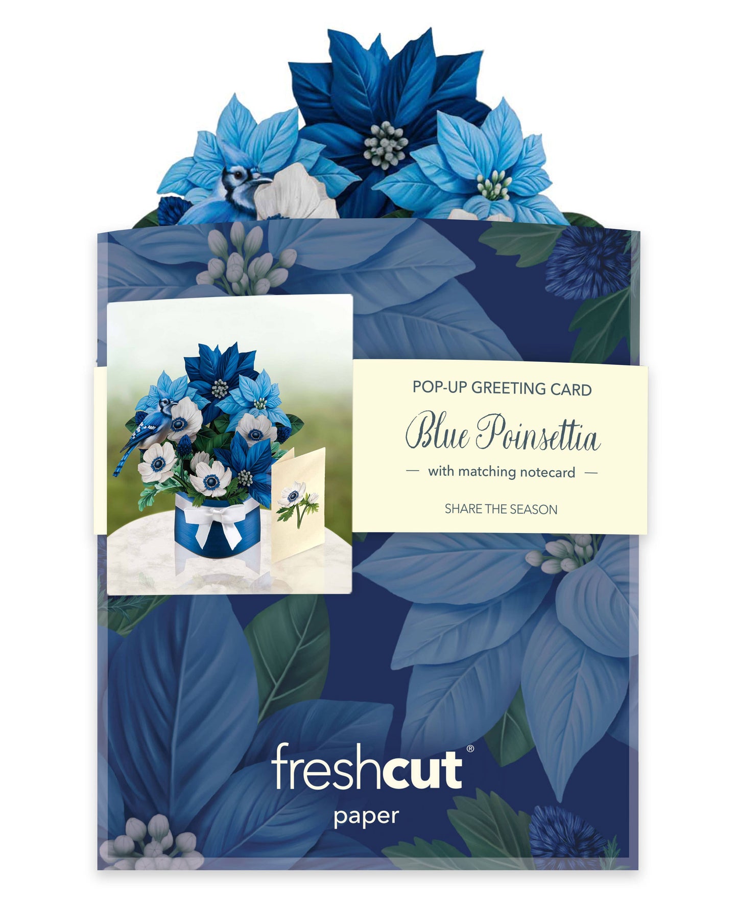 FreshCut Paper LLC - Mini Blue Poinsettia (10 Pop-up Greeting Cards)