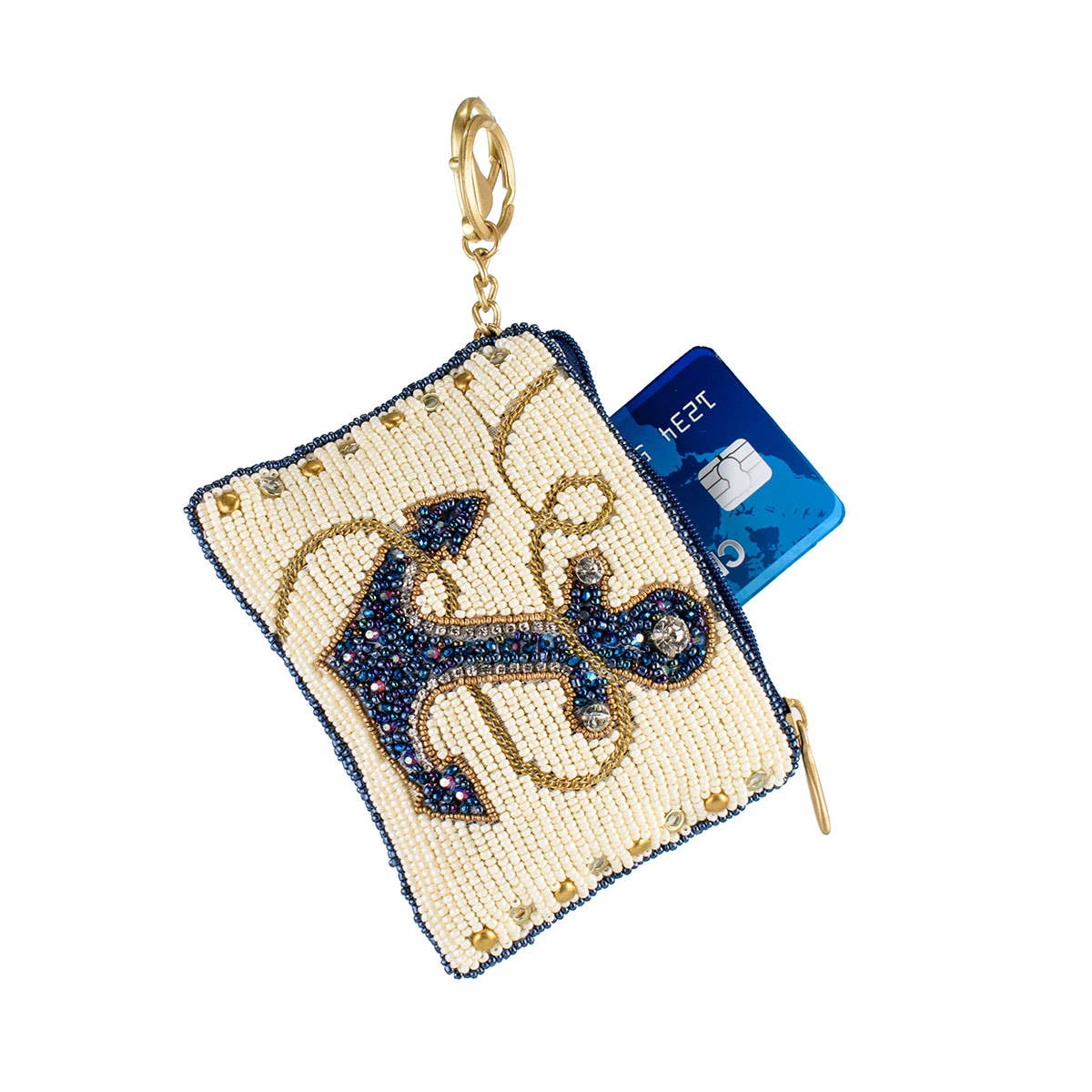 Mary Frances Accessories - Hooked Up Beaded Blue Anchor Sailor's Coin Purse