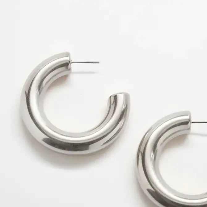 Admiral Row - Silver Medium Chunky Hoop Earrings - Jewelry