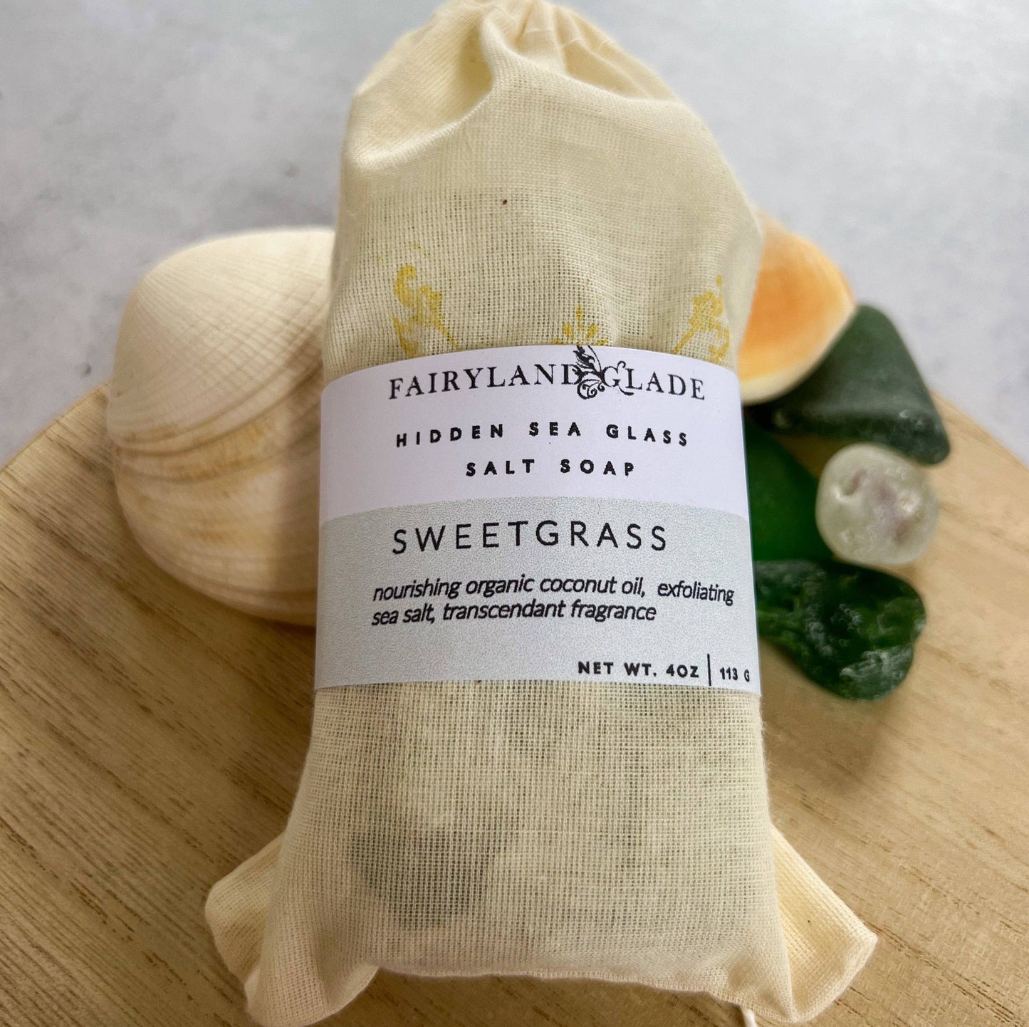 Fairyland Glade - Sweetgrass Hidden Sea Glass Sea Salt Soap MADE TO ORDER