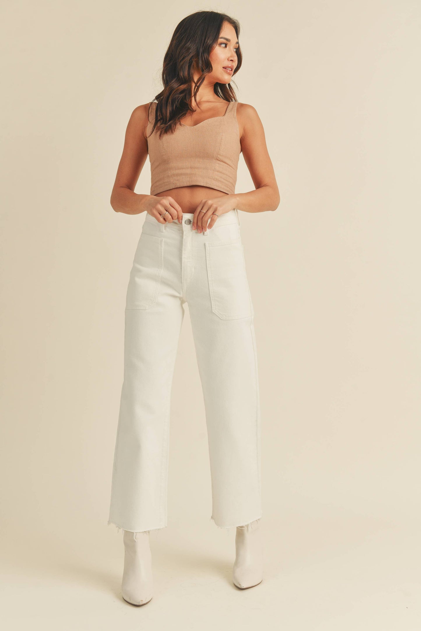 JUST BLACK DENIM - BP353J - OFF WHITE - High Rise Utility Wide Leg