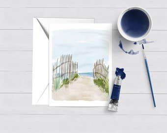 WonderfullyWrittenCo - New England Beach Dunes Path Watercolor Boxed Greeting Cards