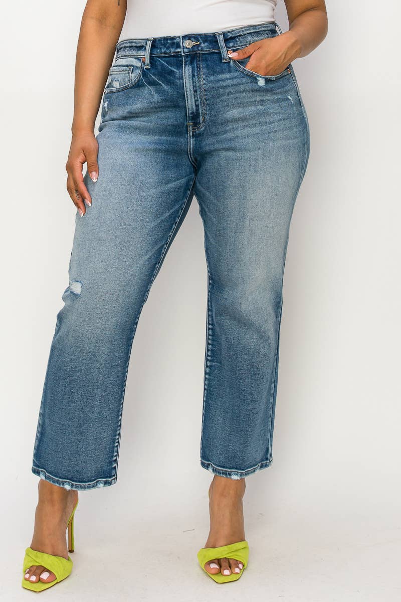 ARTEMIS VINTAGE - PLUS SIZE- HIGH RISE STRETCH DISTRESSED ANKLE STRAIGHT JEANS