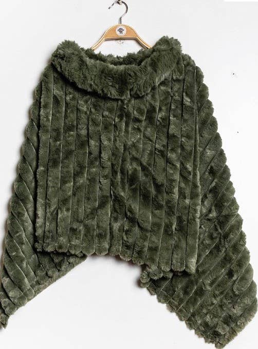 LOOWIE - 9068 Warm Soft Faux Fake Fur Poncho Loowie