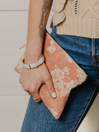 Ash & Rose - Edith Vintage Floral Flower Print Dusty Pink Clutch Purse