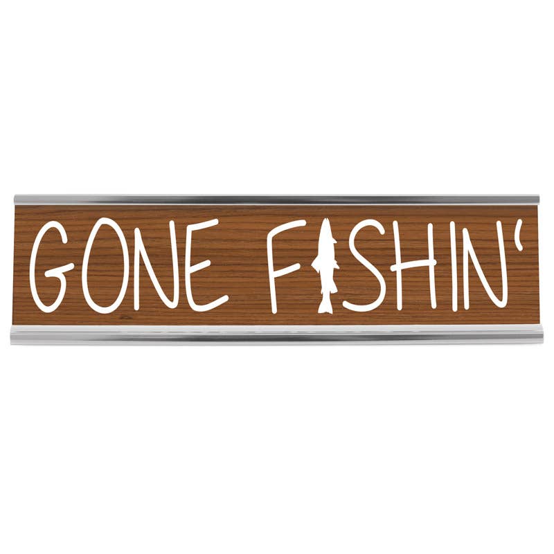 Wellspring - 8" Wood Desk Sign - Gone Fishing