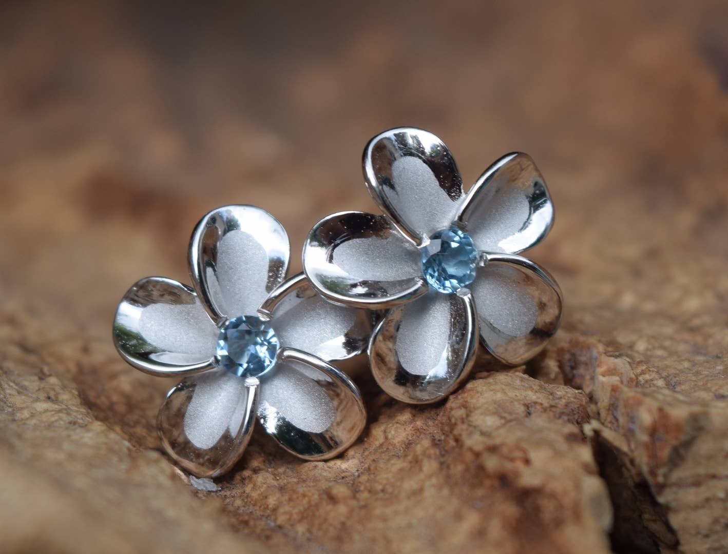 Cork Tree Designs - Sterling Silver Blue Topaz Flower Earrings