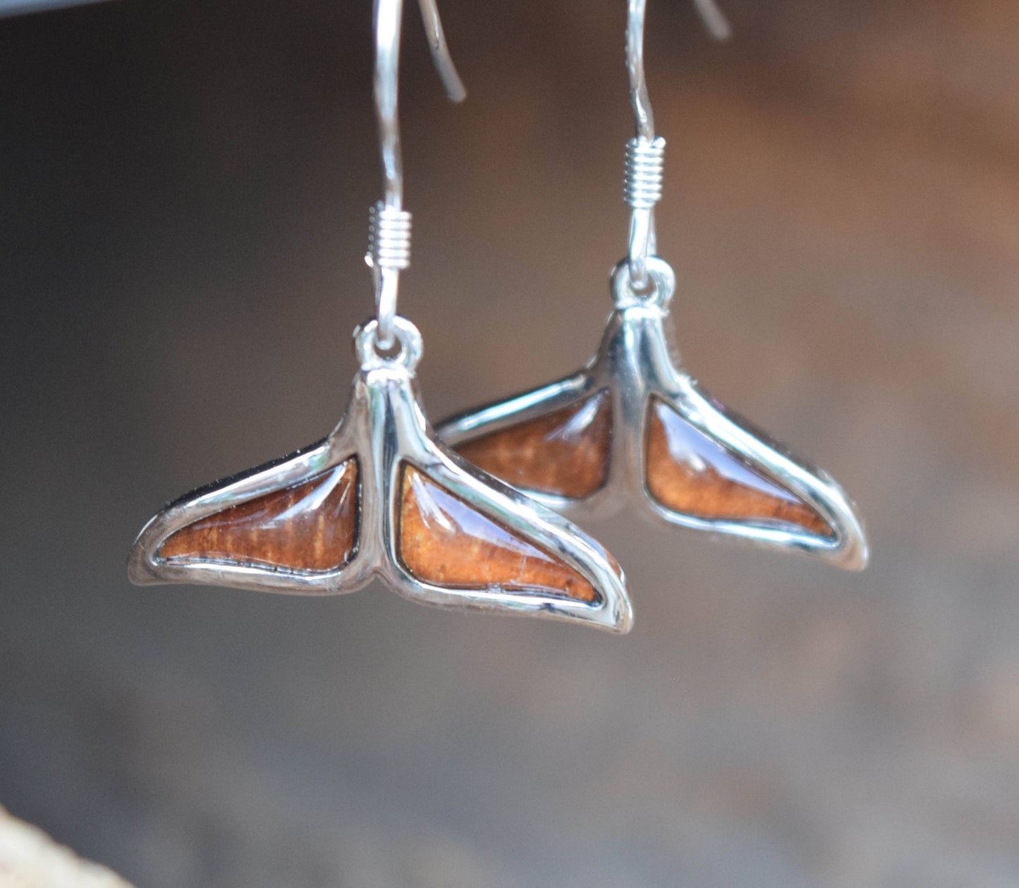 Cork Tree Designs - Koa Whale Tail Earrings