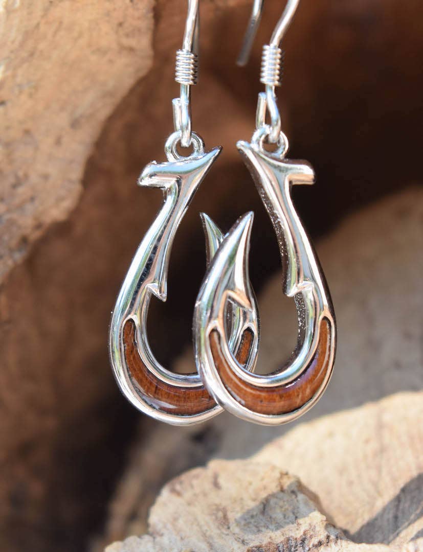 Cork Tree Designs - Koa Wood Fishhook Earrings