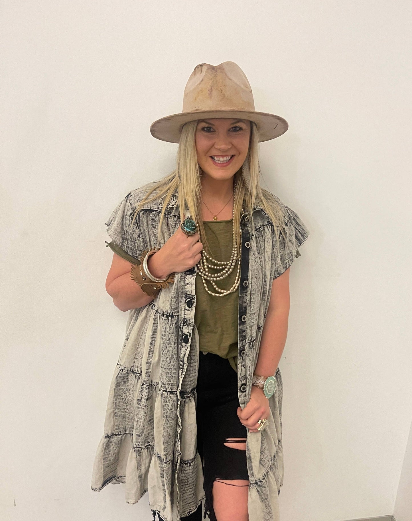 A Rare Bird Shop - Pollyanna Distressed Black Duster Dress