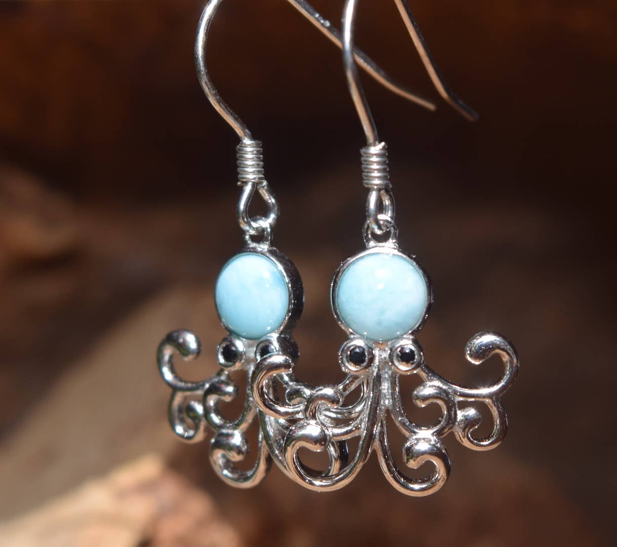 Cork Tree Designs - Larimar Octopus Earrings