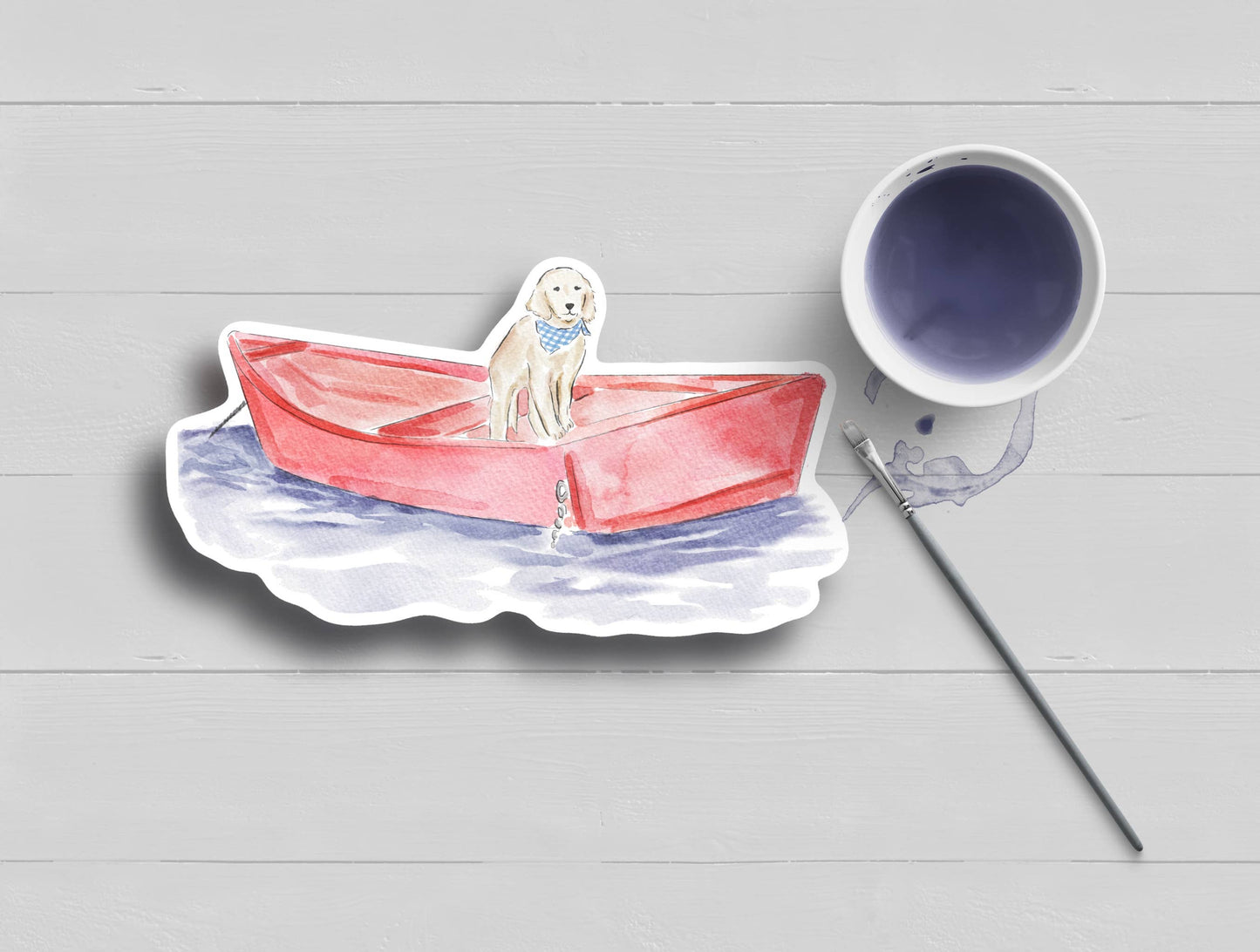 WonderfullyWrittenCo - Nantucket Golden Retriever Boat Watercolor Sticker