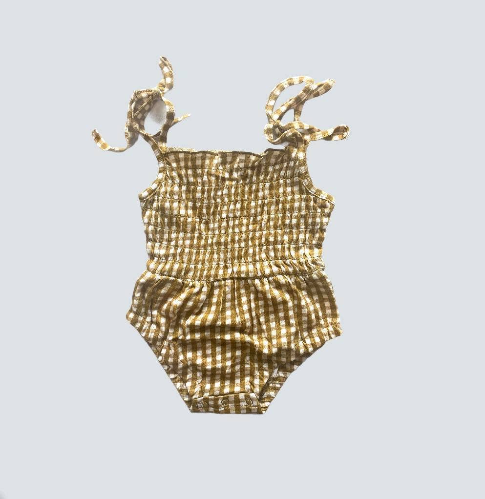 Emma Grace Shoppe - EG Organic Bubble Romper - Golden Gingham