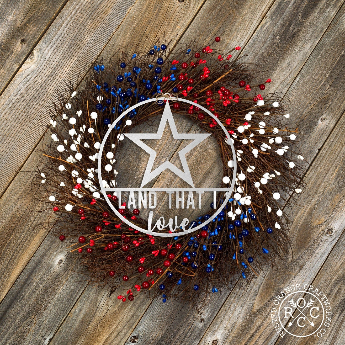 Rusted Orange Craftworks Co. - Patriotic Star Signs - Fourth of July Patriotic Wreath Home Decor