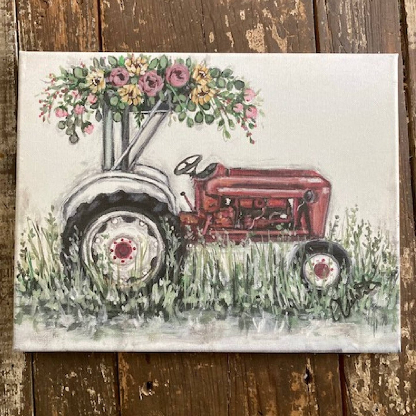 Rustic Nester - Boho Decor, Spring art print, tractor with flowers wall art