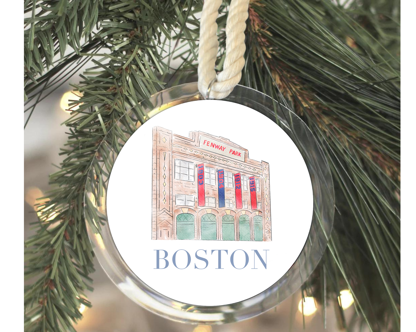 WonderfullyWrittenCo - Fenway Park Boston Watercolor Christmas Ornament