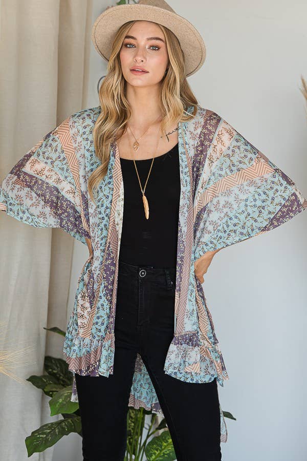 JADE BY JANE - FLOWER PRINT MESH HI-LO KIMONO KRT1117-9