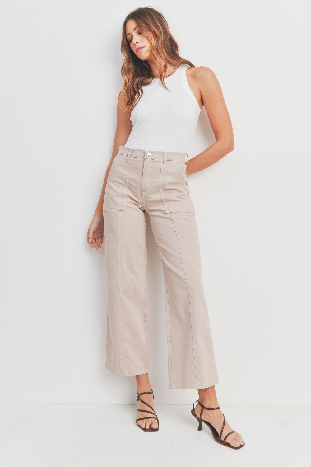 JUST BLACK DENIM - BP439J - KHAKI - Seamed Utility Straight