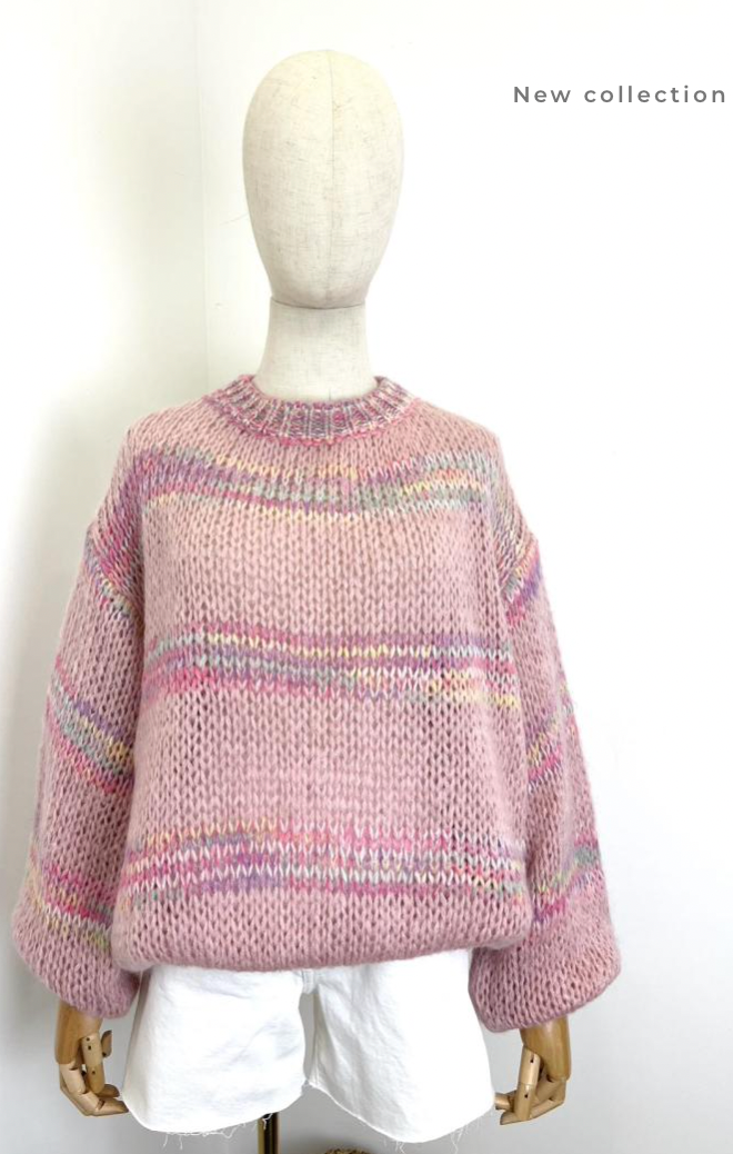 LOOWIE - MP3559 One Size Round Neck Colorful Chunky Knit Sweater