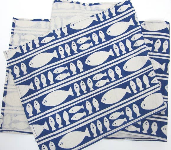Natural Habitat - Table Runner 60" Striped Fish Blue