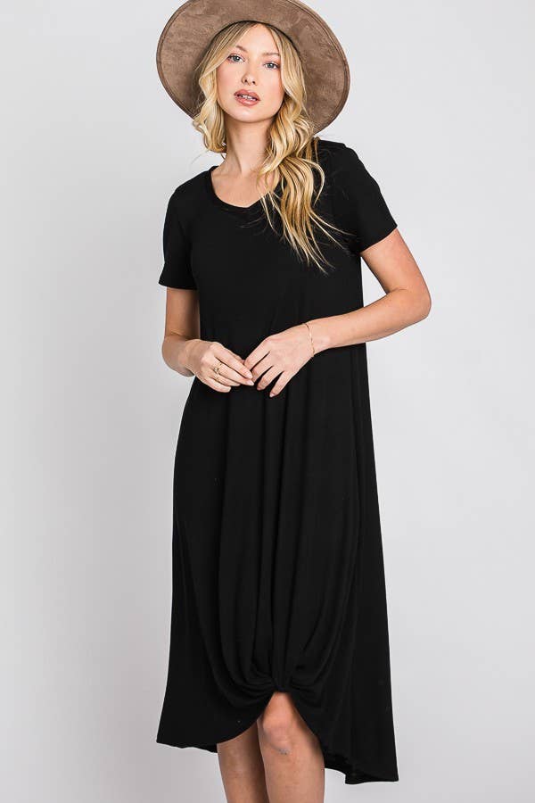 JADE BY JANE - V NECK KNOTTED RIBBED DRESS