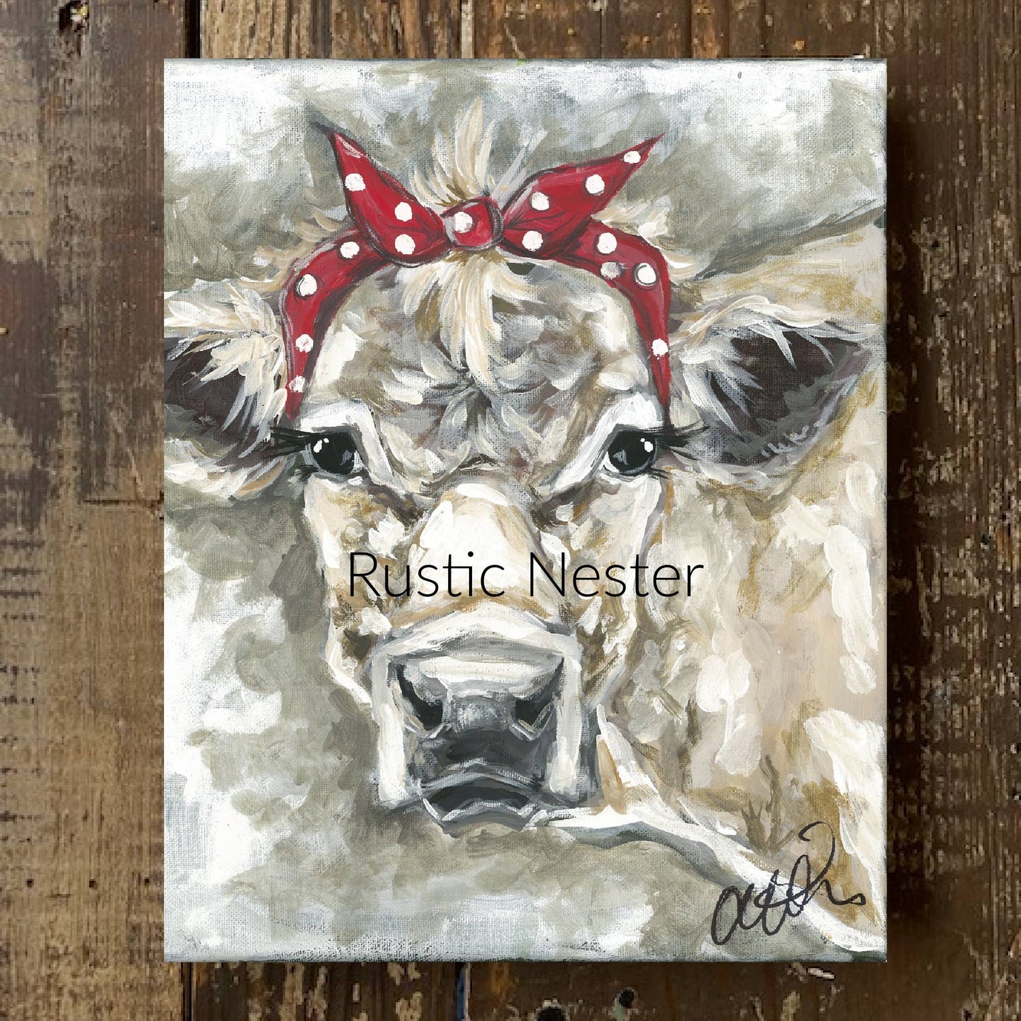 Rustic Nester - Boho home decor, Farmhouse Country art, Rustic Cow print,