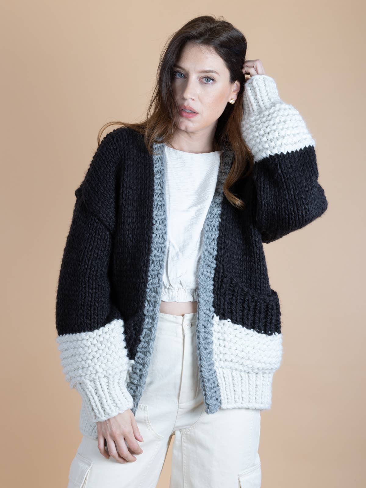 SAACHI - Bella Oversized Two Tone Knit Sweater Kimono
