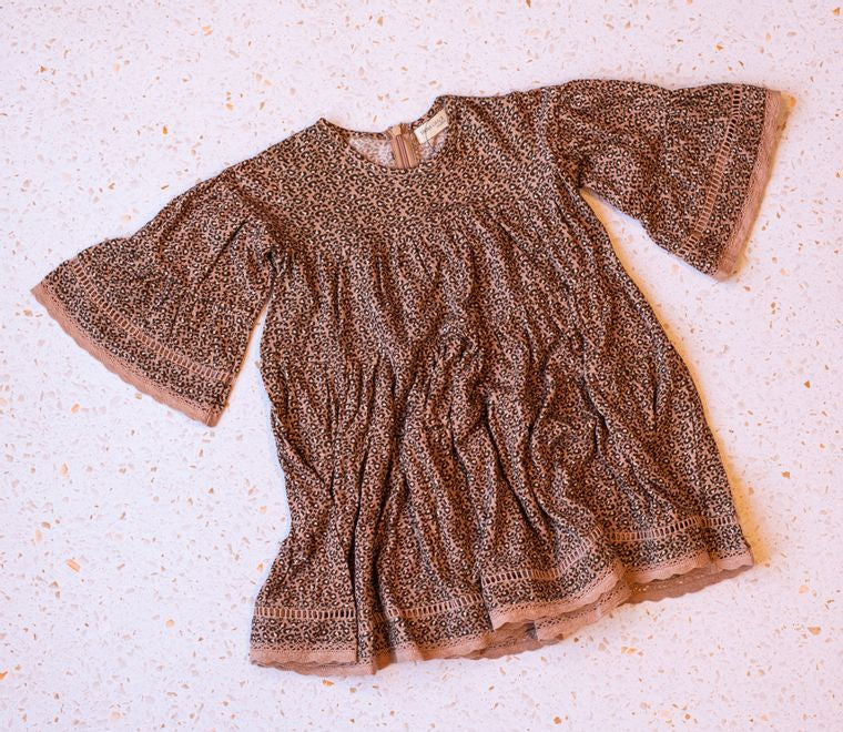 Emma Grace Shoppe: Organic Cotton Multi Tiered Boho Dress-Leopard